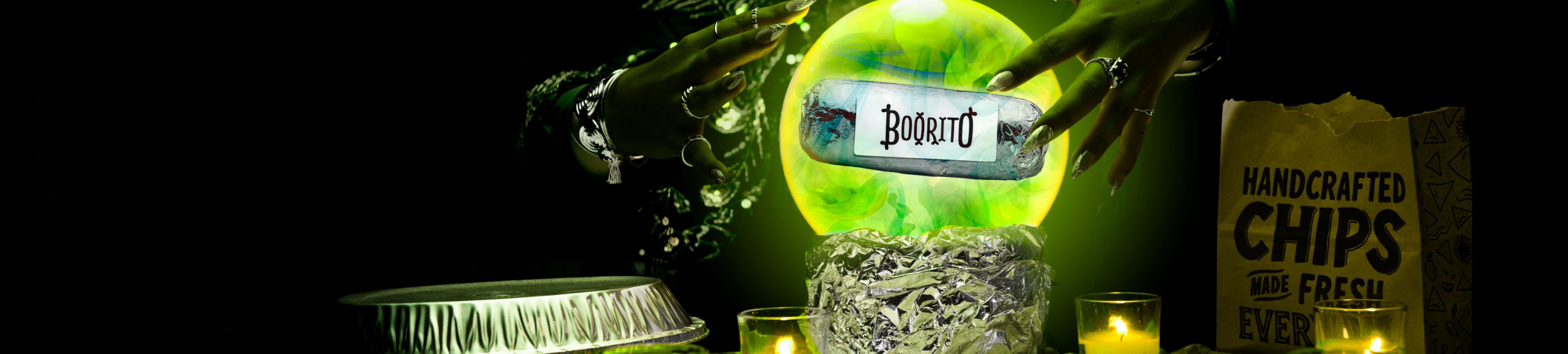 A Chipotle Boorito floats inside a crystal ball.
