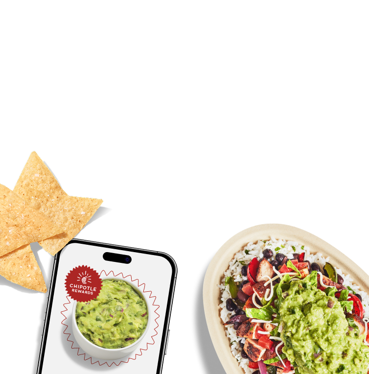 A side of freshly made Guacamole and Tortilla Chips laying beside a phone with the Tattoo BOGO Extra Badge.